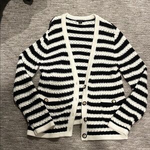 HALOGEN - Nordstrom brand Striped Black and White open stitch Women's Sweater
